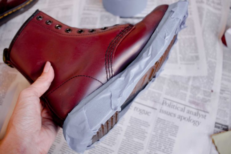 red shoe dye leather